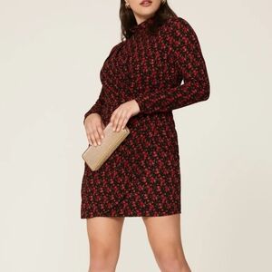 Black Halo Dress, Size 4, Long Sleeves,‎ Mini, Black with Red Roses Floral Print